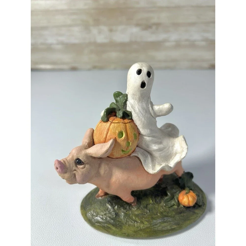 Pete Apsit Ghost Jack o’Lantern Pumpkin Riding Pig Halloween Figurine 1992 Vtg